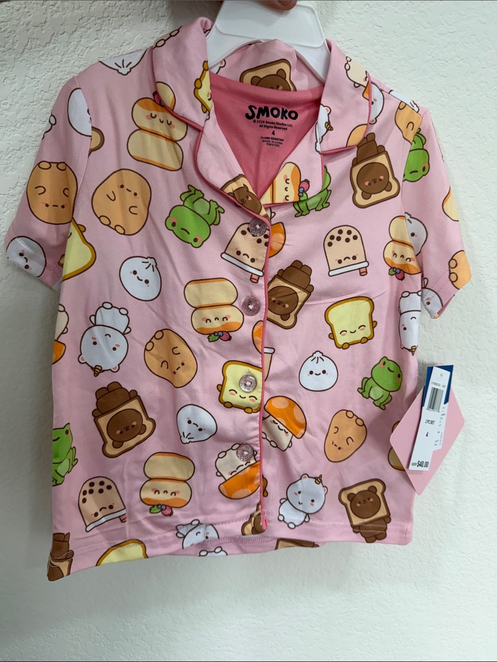 SMOKO Kids Pink Snack Friends Short Pajama Top